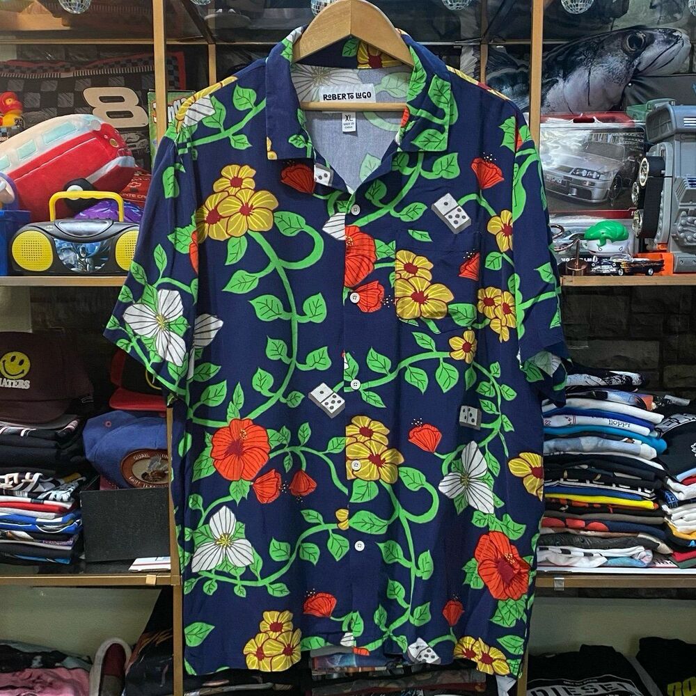 Roberto Lugo x Walmart Nuevolution Hibiscus Domino Resort Shirt Navy Rayon XL